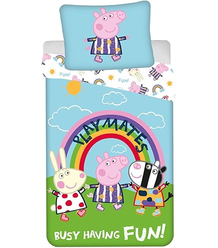 Peppa Pig George Officieel Kinderbeddekbed Eenpersoons, Sterrenreeks | Omkeerbaar 2-zijdig Sterrendesign met Bijpassende Kussensloop, Polykatoen, Blauw