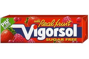 10 PACCHETTI GOMME VIGORSOL REAL FRUIT CHEWING GUM SENZA ZUCCHERO FRAGOLA