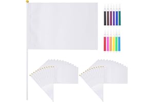 HENGBIRD DIY Flagge Set 24 Stück Weiße Handflaggen mit Stab – Fahne Selbst Gestalten mit 12 Farben Wasserfarben – Fanartikel für Kinder & Erwachsene bei Fußball, WM, Public Viewing, Schule & Party