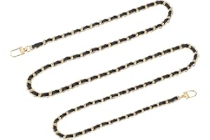 QUARKZMAN Taschenkette Geldbörse Kettenriemen, 140cm Taschenriemen Handtaschenketten mit Metallschnallen für Schulter Crossbody Taschen Umhängetasche(Schwarzer Riemen + Goldene Kette)
