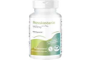 Vitamintrend Hästkastanj 900 mg per dag, 90 kapslar, lätt att svälja, 20% aescin, högdoserad, veganskt kosttillskott utan magnesiumstearat, tillverkat i Tyskland