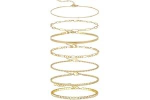 AHEJIOO Anklet for Women, Gold, Pack of 7 Waterproof Anklets for Women, Elegant Anklet Gold for Daily Use and Special Occasions, Ideal as a Gift