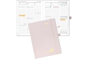 POPRUN Agenda 2026 Settimanale Verticale 22 x 16,5 cm, Copertina Rigida, Weekly Planner 2026 con Tag Mensili, Carta Spessa da 100 GSM, Rosa Chiaro