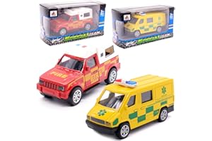 APZRYFF Toy Cars, 2 Pcs Model Car Rescue Play Vehicles Ambulance Fire Engine Children's Pull Back Vehicles Toys Emergency Vehicle Toys Cast Model Automobile for Children's Playtime and Birthday Party Gifts