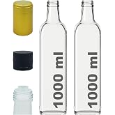 Afracam 1000 ml Transparent Maraska 1000 Cc Angular Glass Bottle with Oil Cap and Hood 2 Pieces