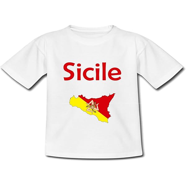 Body Bébé Manches Courtes - 100% Coton, Imprimé Carte De Sicile Avec Drapeau, Tailles 3 à 24 Mois