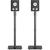 suptek Soportes de Suelo para Altavoces Envolventes: Par de Pies Regulables en Altura 86-113cm, Base de Vidrio Templado 30x30