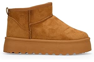 BOSANOVA Botines de Invierno para Mujer confeccionados en Ante con caña Baja de 9 cm, Detalle de Pelo Interior y Suela de Plataforma Dentada. Sin Cierre. Calzado para Mujer