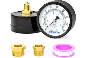MEANLIN MEASURE 0~6BAR/0~90PSI brunnspump, tryckmätare, 2 "DIAL FACE 1/8 tum BSP, med 1/4 tum BSP och 3/8 tum BSP hex bushing pool sand filter vatten olja lufttryck testcenter backfäste