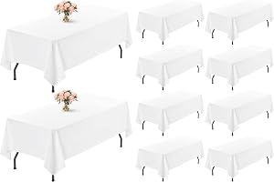 Showgeous 10 pack vit polyesterduk för 6 fot rektangelbord 60 x 102 tum rektangulärt tyg Bordskläder Tvättbara vita bordsduka