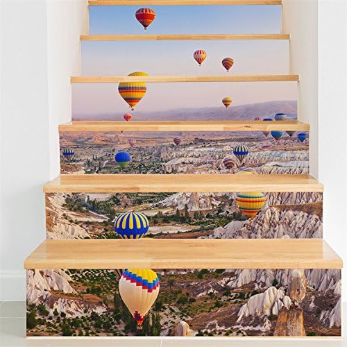 Yanqiao Hot Air Ballon Mountain Stair Decal Strips stickers Removable Art Home Decorations DIY Wallpaper Easy to Apply 18*100CM/7.1*39.4" 6Pcs/set,Hot air balloon