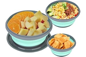 ANICY Lot de 3 bols pliables - En silicone - Portables - Ronds - Accessoires de pique-nique - Pour cuisine, école, plein air, camping