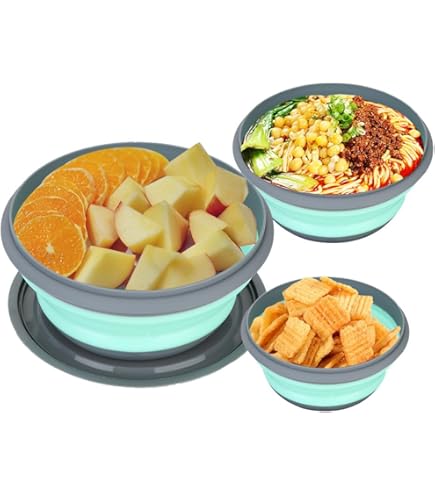 Set 3 Ciotole Pieghevoli Con Coperchio - Ideali Per Campeggio E Escursionismo - Foto 2