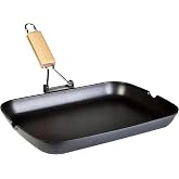 WECOOK! Ecostone Grill Induction Smooth 13.4 x 24 cm, Non-stick ILAG PFOA-free, Cast Aluminum, 5 mm Thick, Folding Wooden Han