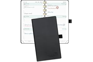 POPRUN Academic Pocket Diary 2024-2025 Slim (16.5x9 cm) Week to View Spiral 17 Months (Aug'24 - Dec'25) Small Diary,Mid Year Weekly Planner PU Leather Cover (Black)