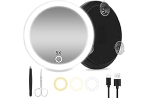 ‎JADAZROR JADAZROR LED Compact Mirror, 5x Magnifying Mirror with Light, 15 cm Travel Mirror with Magnification, Rechargeable Illuminated 5x Magnifying Mirror