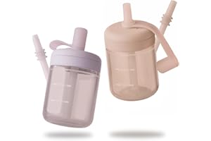 Moonkie Trinklernbecher, Trinkflasche mit Strohhalm, Silikon Trinkbecher für Baby und Kinder, Strohhalmbecher mit Deckel Auslaufsichere, BPA-freie, Baby Becher ab 6 Monate, 150 ml(Zartflieder/Blush)