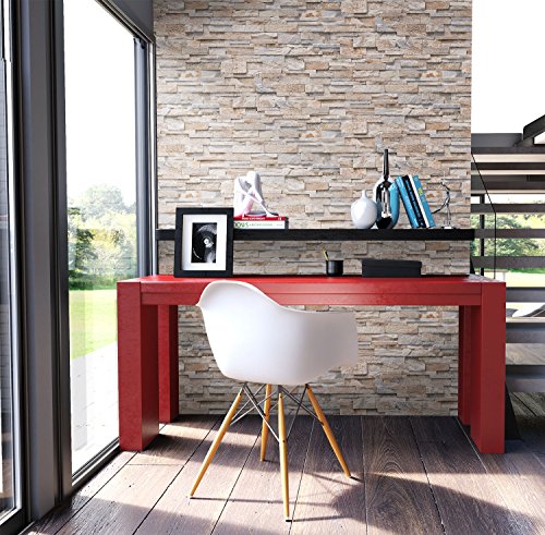 NEWROOM Steintapete Beige Vliestapete Stein Muster Stein schöne moderne und edle Design 3D Optik , inklusive Tapezier Ratgeber - 4