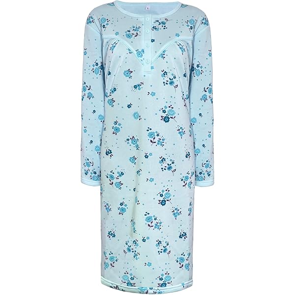 Camisón Largo De Punto Para Mujer Marlon Linzi | Tejido Suave Y Elástico | Escote En V Con Botones | Mangas Cortas | Varios Estampados Disponibles