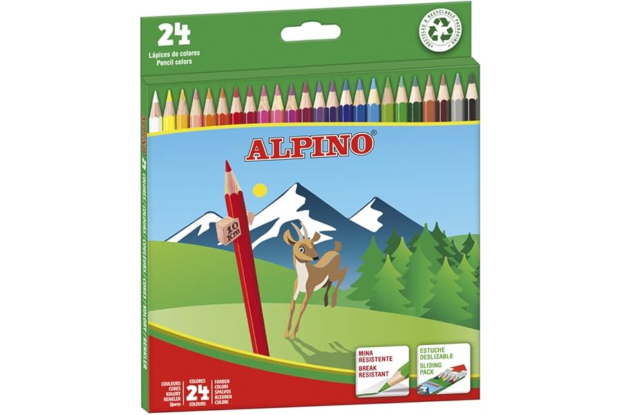 Alpino Lápices de Colores 24 Unidades | Lápices de Colores para Niños | Dibuja y Colorea con Colores Vivos y Brillantes | Mat
