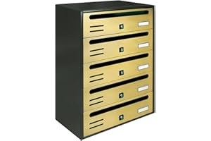 CASSETTE POSTALI ALUBOX ALUBOX CUBO Cassette Postali Condominiali 5 Posti 53X38,5X25 Cm In Lamiera Zincata Cassetta Postale Condominiale Orizzontale Da Esterno E Interno Protetto (ANTRACITE E SPORTELLI ORO)