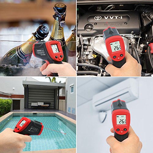 Laser Infrarot Thermometer, Eventek Pyrometer Temperaturmessgerät -50 bis +380°C, Berührungslos Thermometer Digital LCD Beleuchtung, schwarz/rot - 5