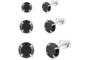 Hmzidz 3 Paia Orecchini Uomo Zirconi Neri 925 Sterling Silver Rotondo Diamante Piccoli Orecchini a Lobo per Donna Orecchino Donna Nero Orecchini a Bottone Set Piercing Orecchio Trago