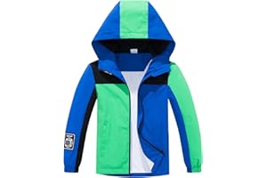 NATUST Kids Waterproof Jacket Lightweight Rain Coat Color Block Windbreaker Outdoor
