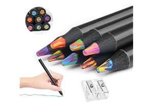 VAKTOP Rainbow Pencils, 8 PCS Colouring Pencils for Children with Pencil Sharpener, Jumbo Mixed Core Coloured Pencil, Wooden Assorted Colours Colouring Pencil For Drawing Stationery, Coloring, Sketching