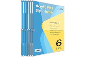 XHDA 6Pack A4 Acrylic Wall Sign Holder with 3M Tape, A4 Adhesive Wall Poster Holders, A4 Acrylic Wall Display for Home, Office, Store, Restaurant