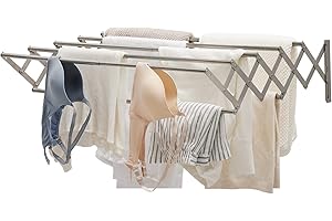YOUDENOVA Foldable Clothes Airer Wall Mounted Clothes Rail Retractable Towel Holder Bathroom Towel Rack Extendable Clothes Drying Rack Indoor