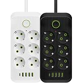 Jouis Akım Korumalı Priz &Ccedil;oklayıcı - 2500W Grup Priz Uzatma Kablosu, EU Priz Girişi, 4 USB ve 1 Type-C Portlu, 2M Kablo, Isıy