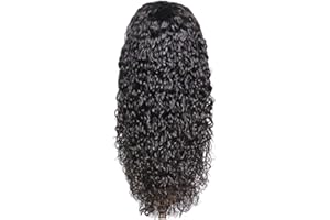 YUEWAN Pelucas de cierre rizado, Pelucas delanteras rizadas brasileñas de 24 pulgadas, Pelucas de cabello virgen para mujeres negras, Pelucas Pelucas de cabello humano virgen de onda profunda Color natural
