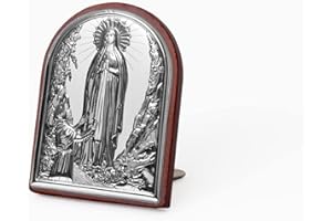 ALBALÙ Icona Sacra Ad Arcata in Argento Laminato Con Retro In Legno da Appoggio e Muro (Madonna di Lourdes, Medio)
