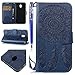 Produktbild EUWLY Lederhülle für [Samsung Galaxy J3 2017 European Edition], Elegante Ledertasche Handytasche Flip Case Cover mit Strap für Samsung Galaxy J3 2017, Traumfänger Feder Mandala Blumen Malerei Retro Leder Wallet Tasche Kartensteckplätze Leder Magnetverschluss Hülle Brieftasche im Bookstyle Hülle Ledertasche Folio Klapphülle Handyhülle Kartenfächer Standfunktion Karten Slot Schutzhülle für Samsung Galaxy J3 2017 + Blau Eingabestift-Traumfänger,Dunkelblau