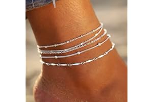 Clataly Ensemble de Chaîne de Pied Bohème Multicouche - Bracelet Plage Femme Fille Bijoux avec Perles (Argent)