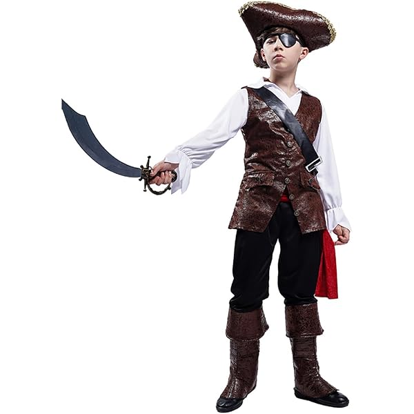 Piratenkostüm Für Jungen – Jackett, Hose, Hut & Weste, Gr. M (7-9 Jahre)