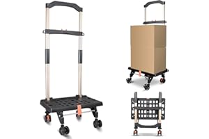 CROSS ZEBRA Carrello di Trasporto Pieghevole, Camion di Trasporto ad Alto Carico da 80kg per il Trasporto di Merci 4 Ruote Girevoli a 360° Rimovibili Tirante Regolabile in Lega di Alluminio, Nero