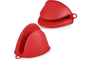 AUAUY Presine Silicone da Cucina, 2 Pezzi Mini Guanto da Forno Antiscivolo, Silicone Guanti per Forno, Presine per Le Pentole, Resistente al Calore, per Cottura e Grigliate （Rosso）