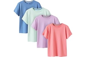 LAPASA 4 Pack 100% Cotton Kids Plain T-Shirts Hypoallergenic Tee for Boys Girls Children School Uniform K01