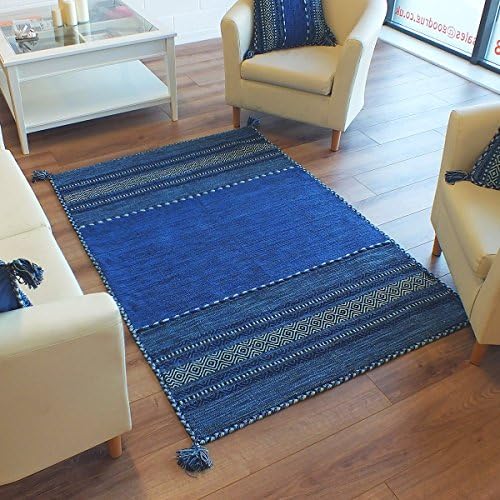 The Good Rug Company Kelim Ethnic Rugs Blue Handmade Flatweave Shabby Chic 120 x 170cm (4ft x 5ft3 approx)