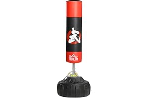 HOMCOM Sacco da Boxe da Terra Adulti, 180 cm Sacco Boxe da Terra con 10 Ventose, Sacchi da Kickboxing per Muay Thai MMA Allenamento Fitness, per Casa Palestra Home Gym, Nero e Rosso