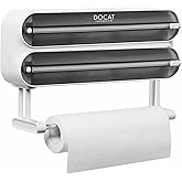 DOCAT Foil Paper Cutter and Holder, 3 in 1 Magnetic Aluminum Foil and Plastic Wrap Organizer with Paper Towel Holder, Compati