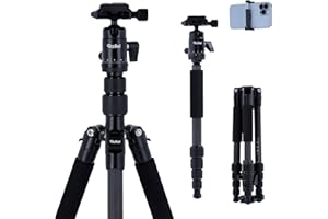 Treppiede Fotocamera Rollei Nero, Compact Traveler No. 1 Carbonio Treppiede Viaggio Leggero con Supporto per Telefono per Sony Canon Nikon DSLR, Trepiede-Fotocamera-Carbonio-Cavalletto-Fotografico