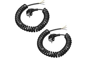 HITRENDS Cables Alargadores de Corriente 3M, 2 Pack Plástico Extensión Cable Espiral, IP20 área Interior con Enchufe Schuko, Cable de Alimentación Schuko 230 V / 16 A, Negro
