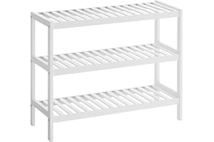 ‎SONGMICS SONGMICS Schuhregal aus Bambus, Schuhablage mit 3 Ebenen, Schuh-Organizer, Regal für Schuhe, Pflanzen, Bücher, Wohnzimmer, Flur, Schlafzimmer, Badezimmer, 26 x 70 x 55 cm, weiß LBS13W