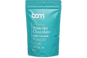 BAM Chocolate Blanco a la Taza con Coco, 220 g – Chocolate Caliente en Polvo – Preparado para Bebida Suave y Cremosa con Cuchara Medidora