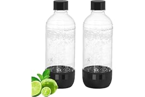 OiDiPi Soda Maker Bottle, 1 Litre Reusable BPA Free Sparkling Water Bottles, Reusable Carbonating Bottles, Replacement Bottle for Soda Machine, 2 Pack, Black (1L) & Black (1L)