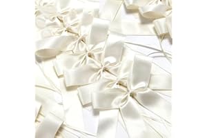 DUORIES Lot de 50 nœuds d'antenne de voiture, faits à la main, ruban de satin décoratif, décoration de voiture, décoration de mariage, fête, anniversaire, emballage cadeau, beige