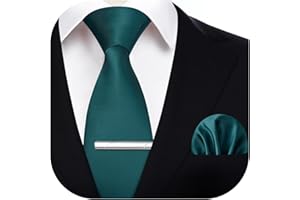 HISDERN Solid Color Tie and Pocket Square with Tie Clips Men's Wedding Party Necktie Handkerchief Set